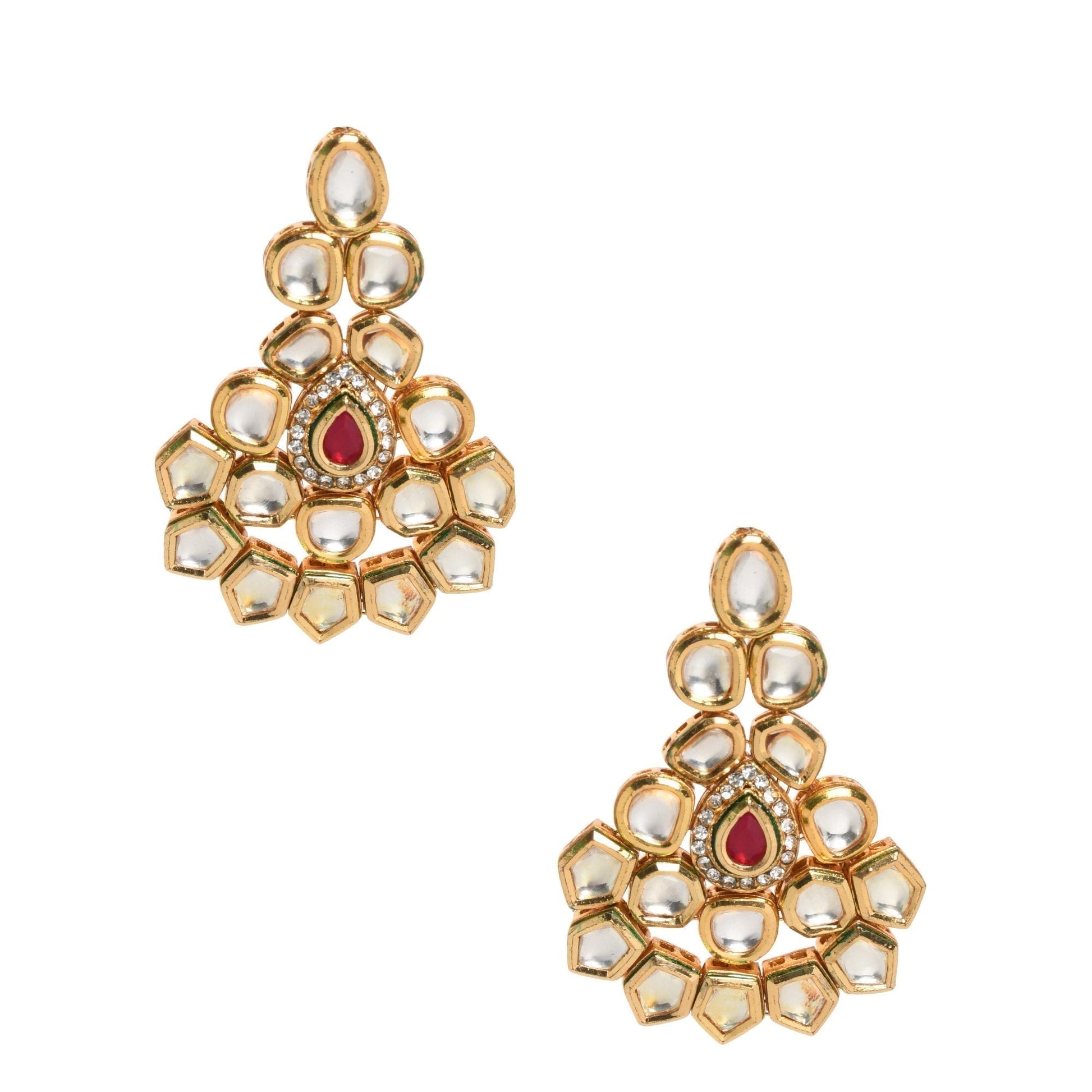 Peryl Women Gold Toned Kundan Necklace With Earrings(2 Pc Set) - Grab2buy