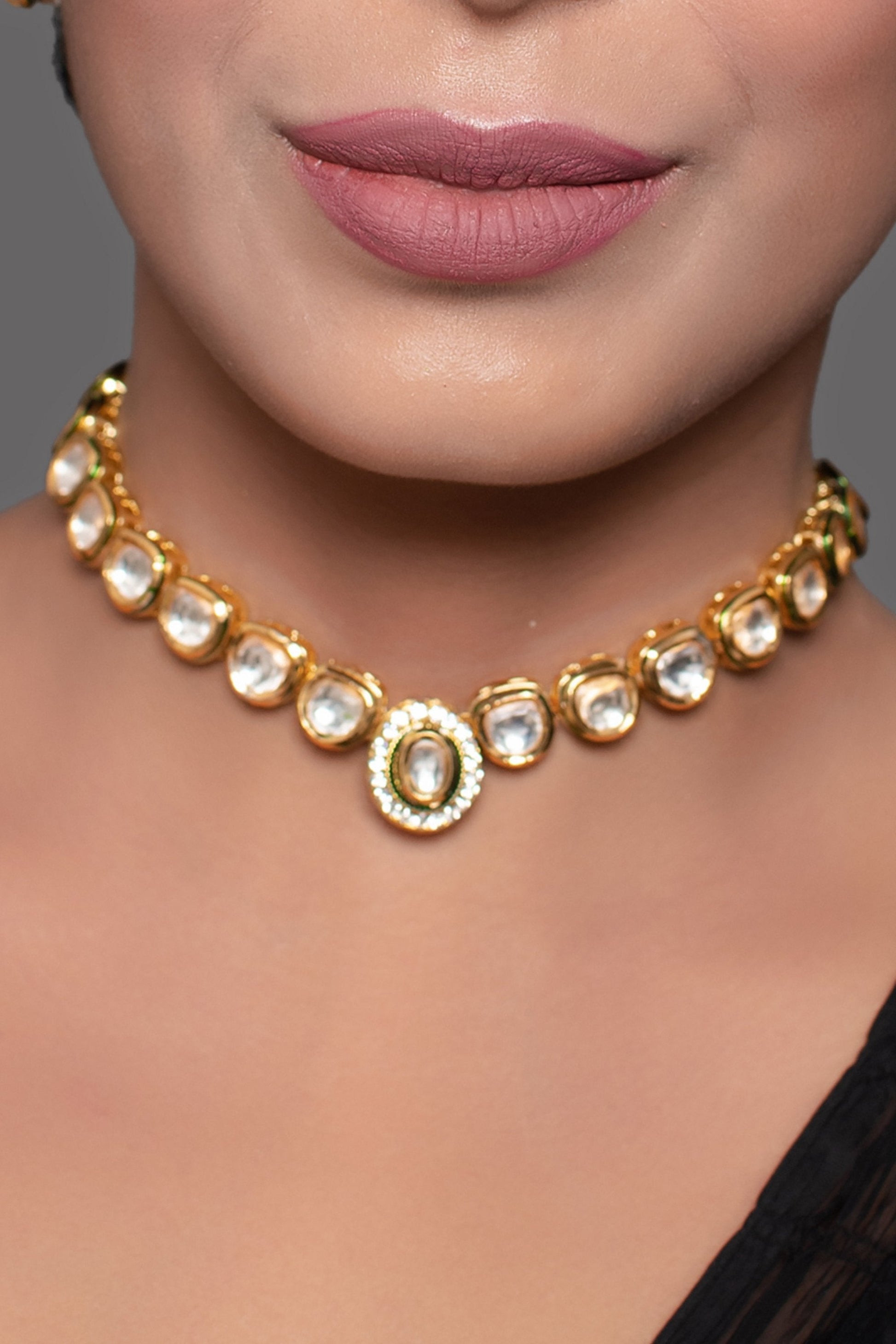 Peryl Women's Handcrafted Kundan Studded Necklace With Earring - Grab2buy