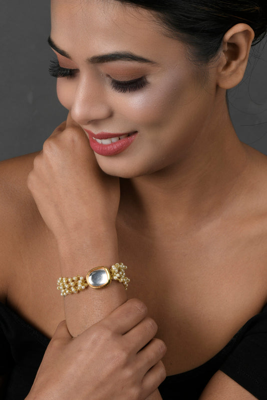 Peryl Women's Gold Toned White Kundan Charm Bracelet - Grab2buy