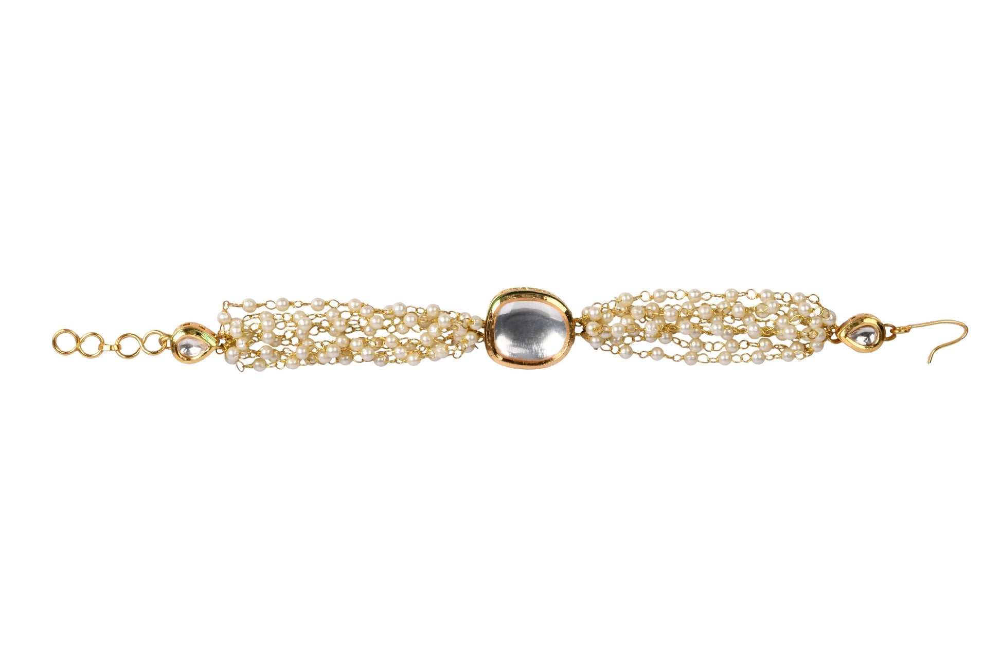 Peryl Women's Gold Toned White Kundan Charm Bracelet 
