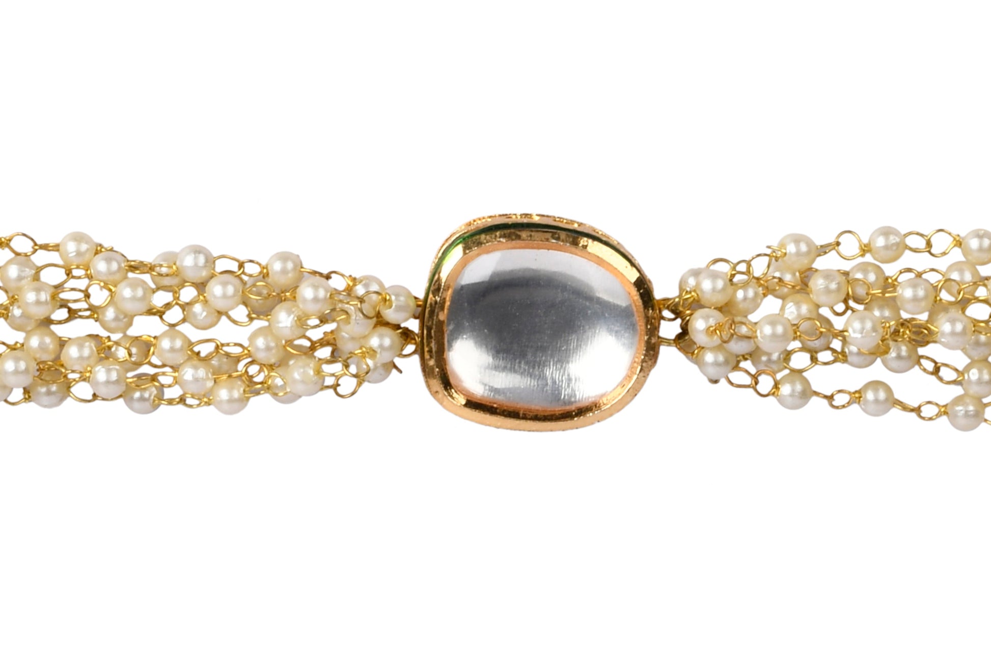 Peryl Women's Gold Toned White Kundan Charm Bracelet 
