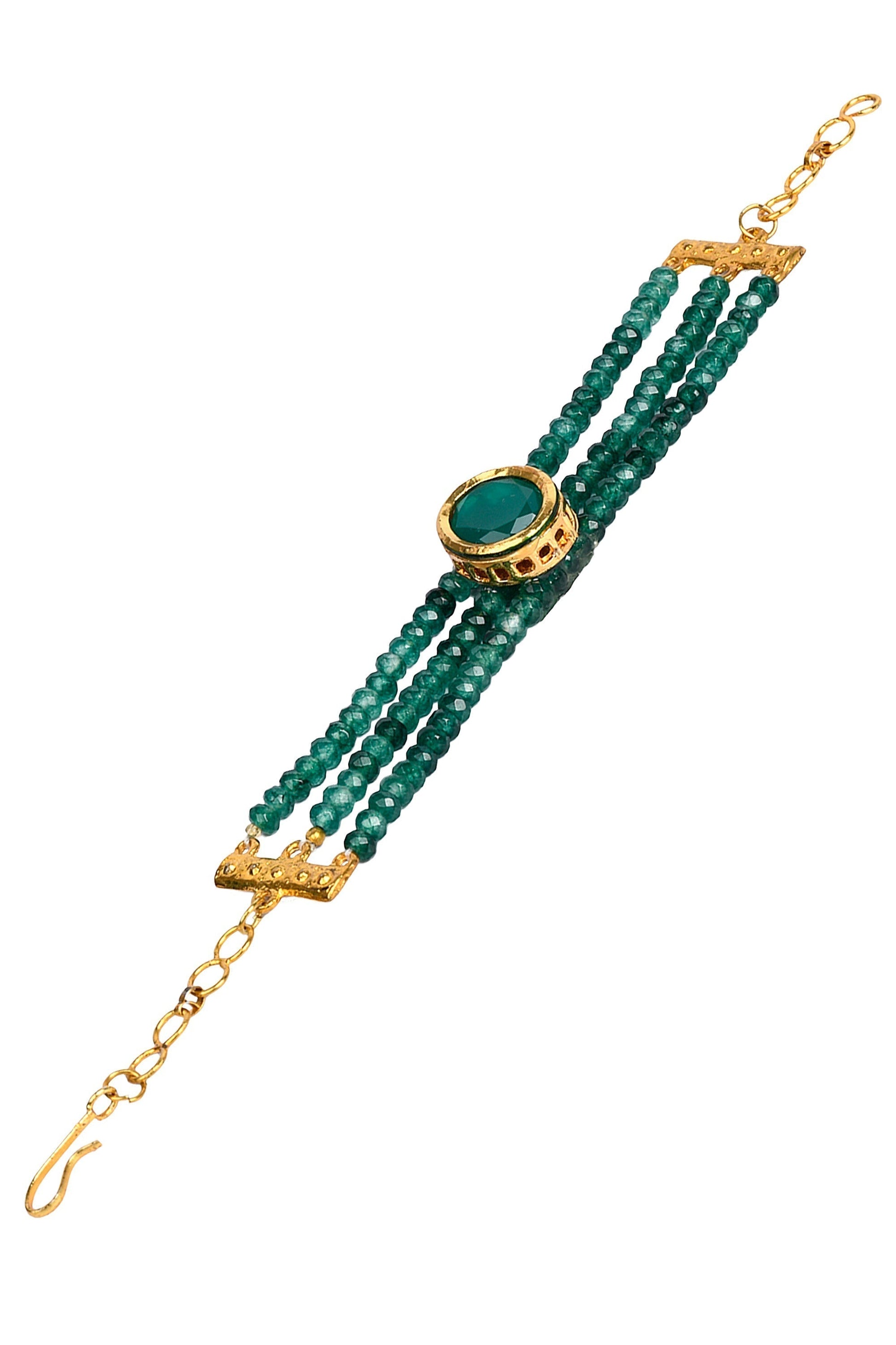 Peryl Women's Green Gold Toned Kundan Bracelet 