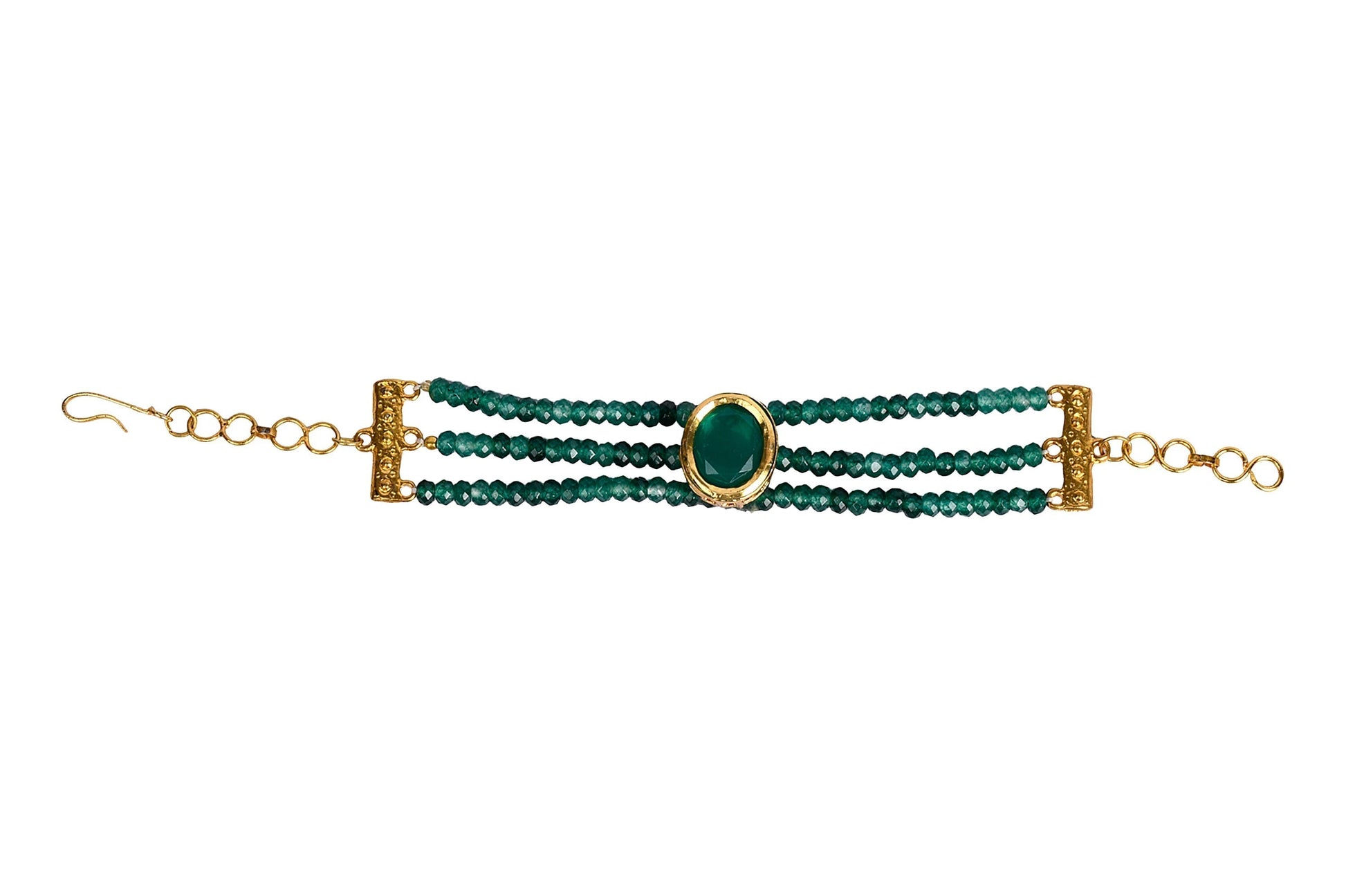 Peryl Women's Green Gold Toned Kundan Bracelet 