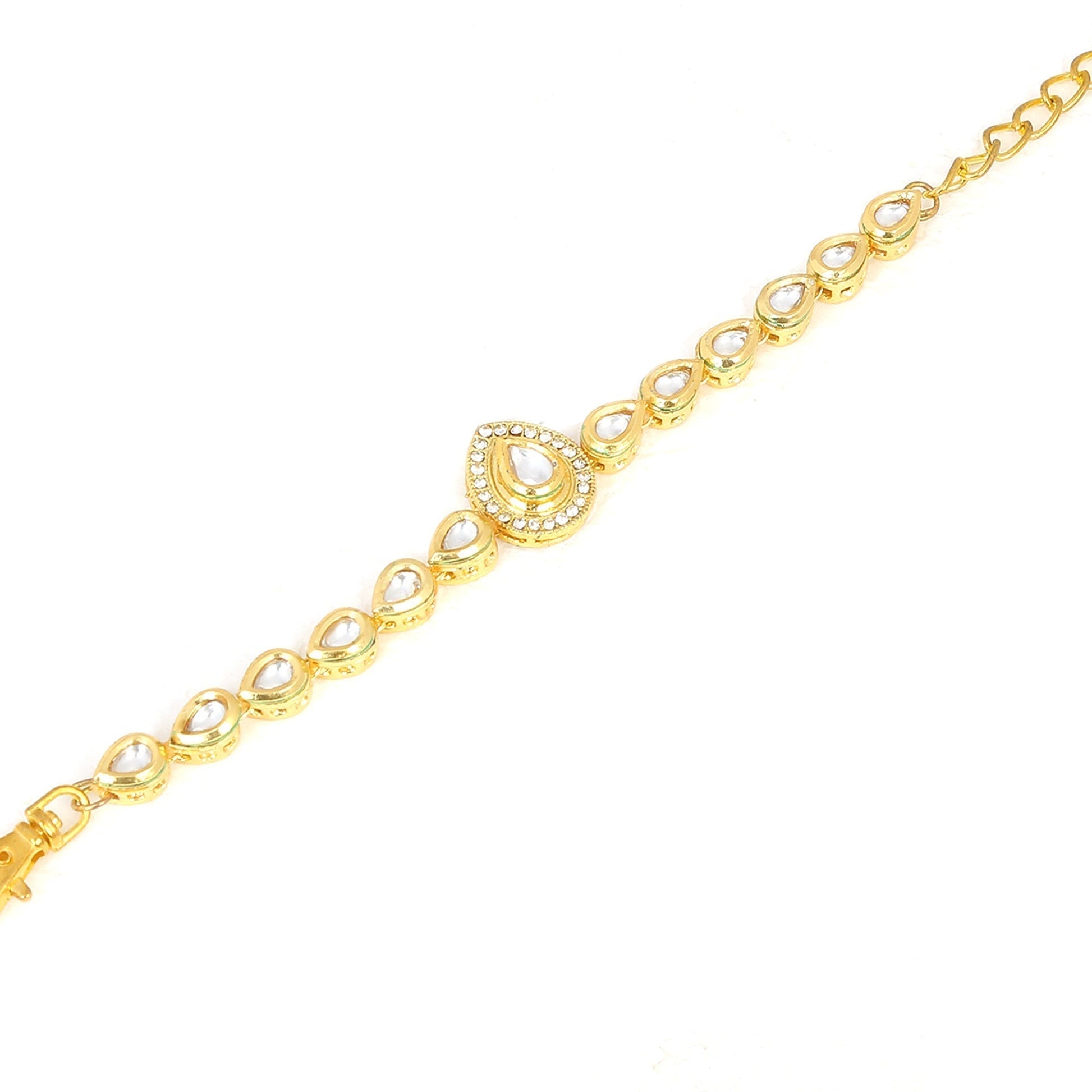 Peryl Women's Handcrafted Gold Kundan Bracelet With Pearls 