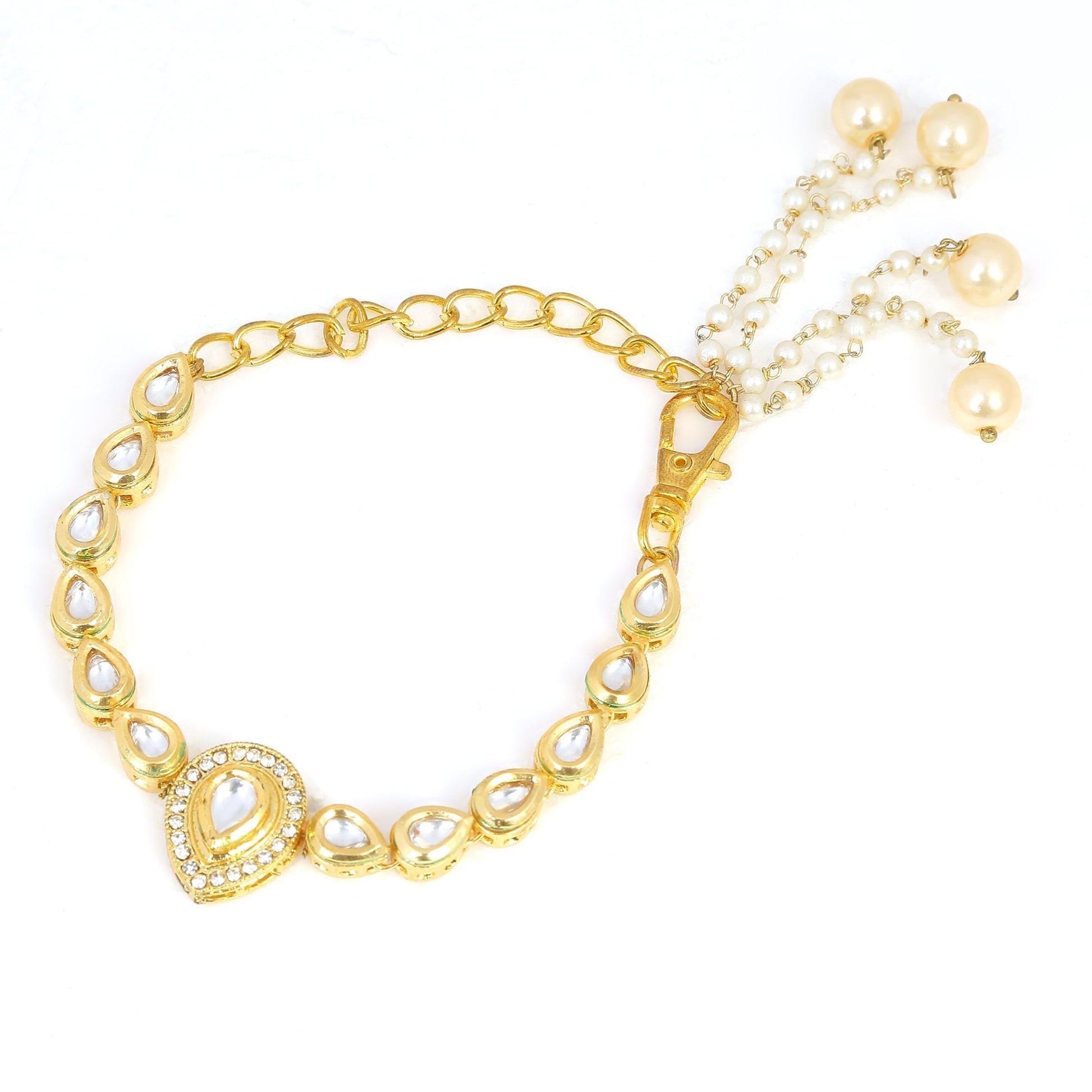 Peryl Women's Handcrafted Gold Kundan Bracelet With Pearls 