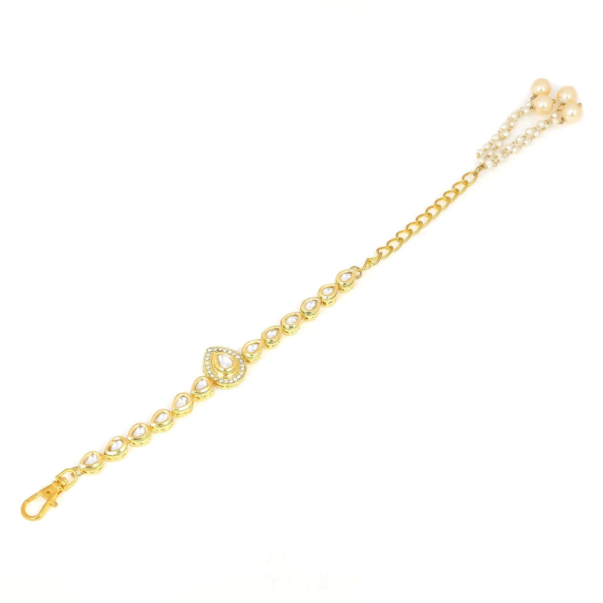 Peryl Women's Handcrafted Gold Kundan Bracelet With Pearls 