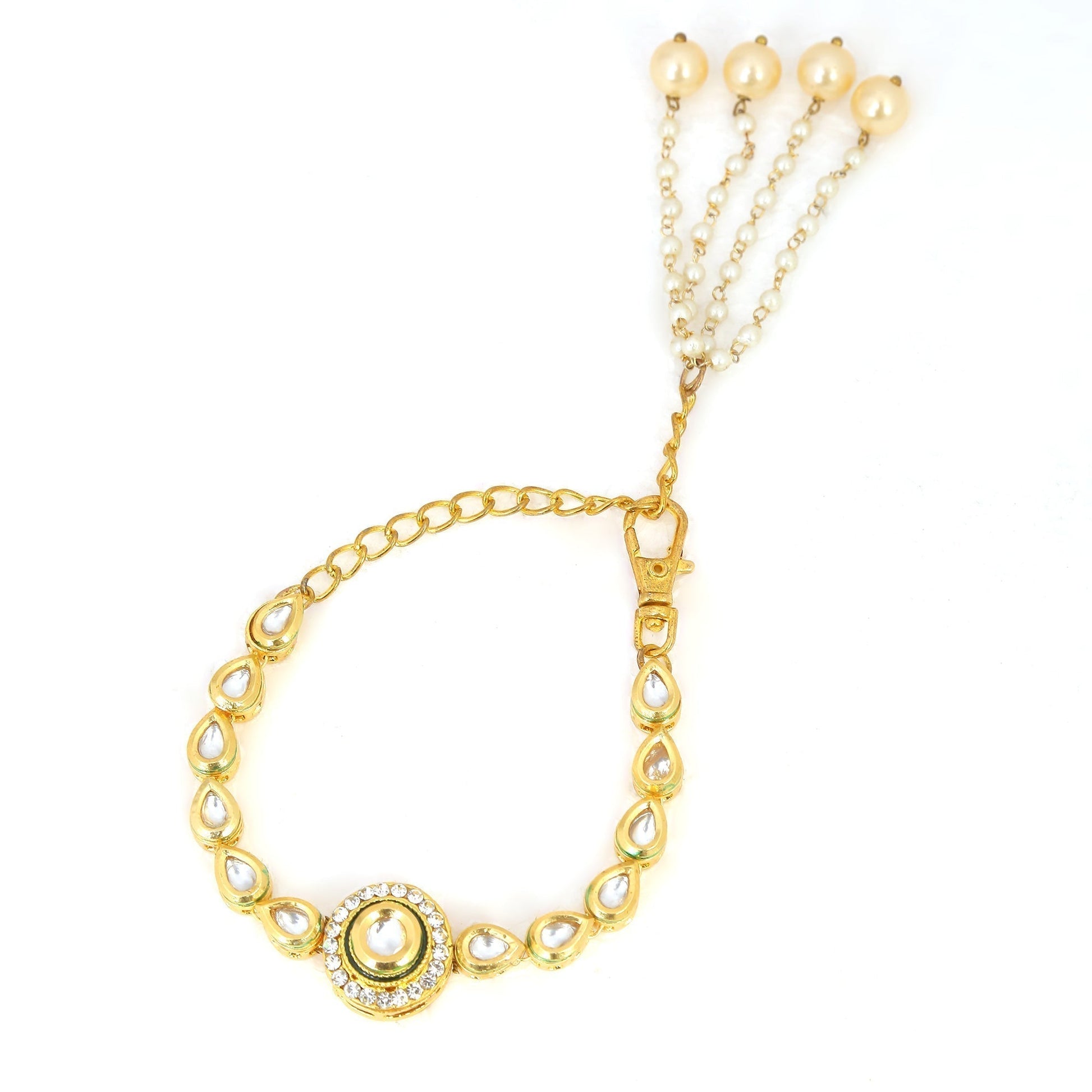 Peryl Women's Gold Toned Kundan Inspired Bracelet With Pearls 