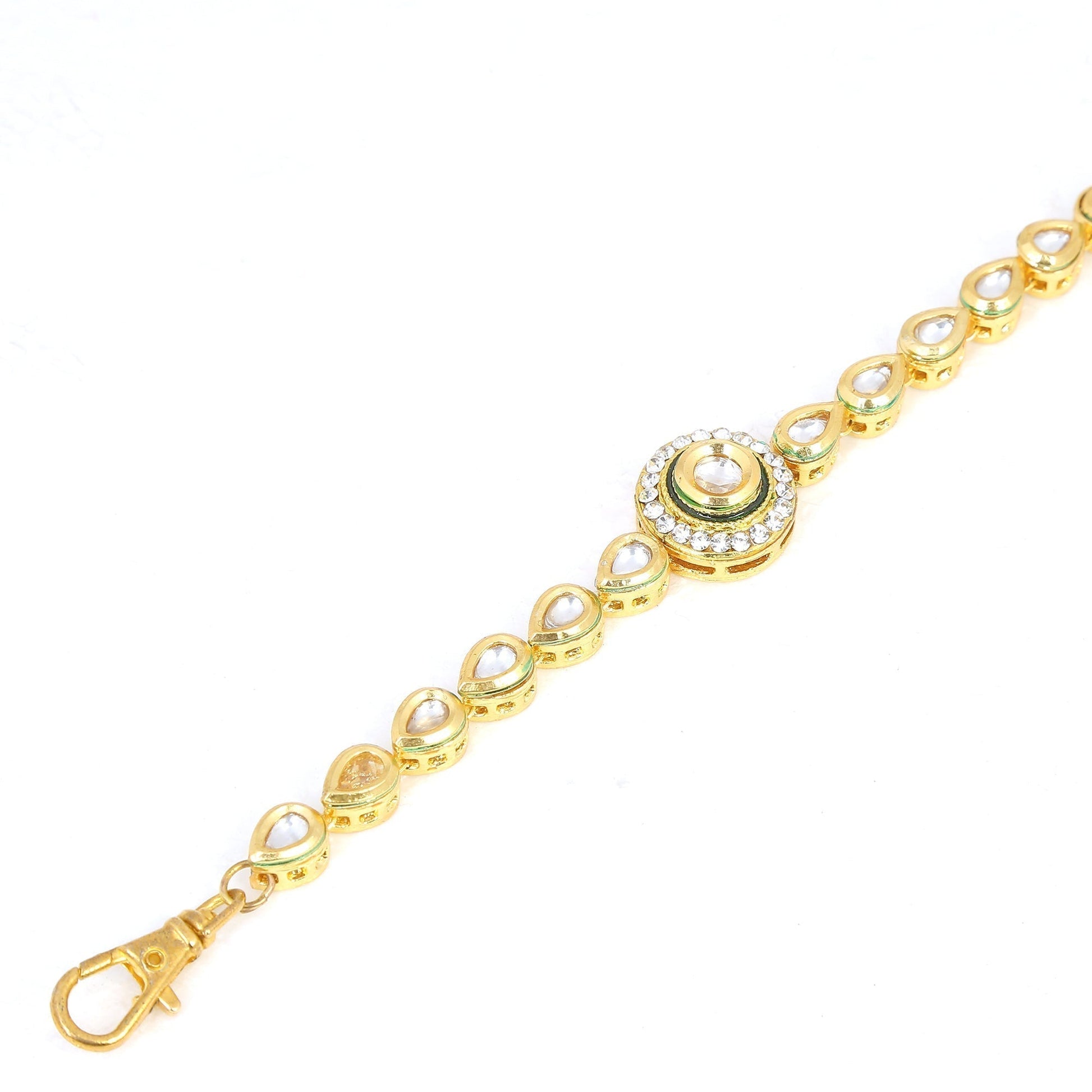 Peryl Women's Gold Toned Kundan Inspired Bracelet With Pearls 