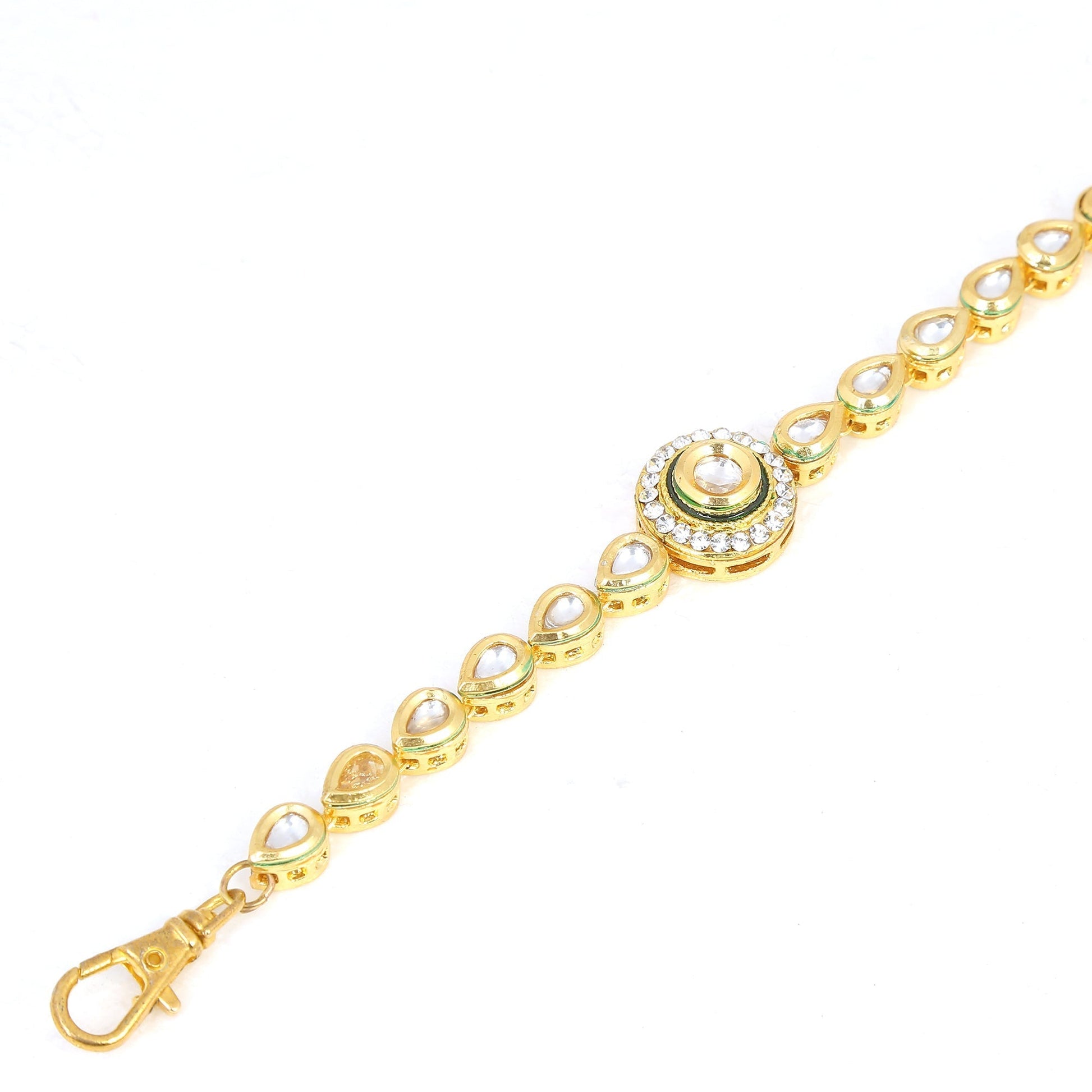 Peryl Women's Gold Toned Kundan Inspired Bracelet With Pearls - Grab2buy