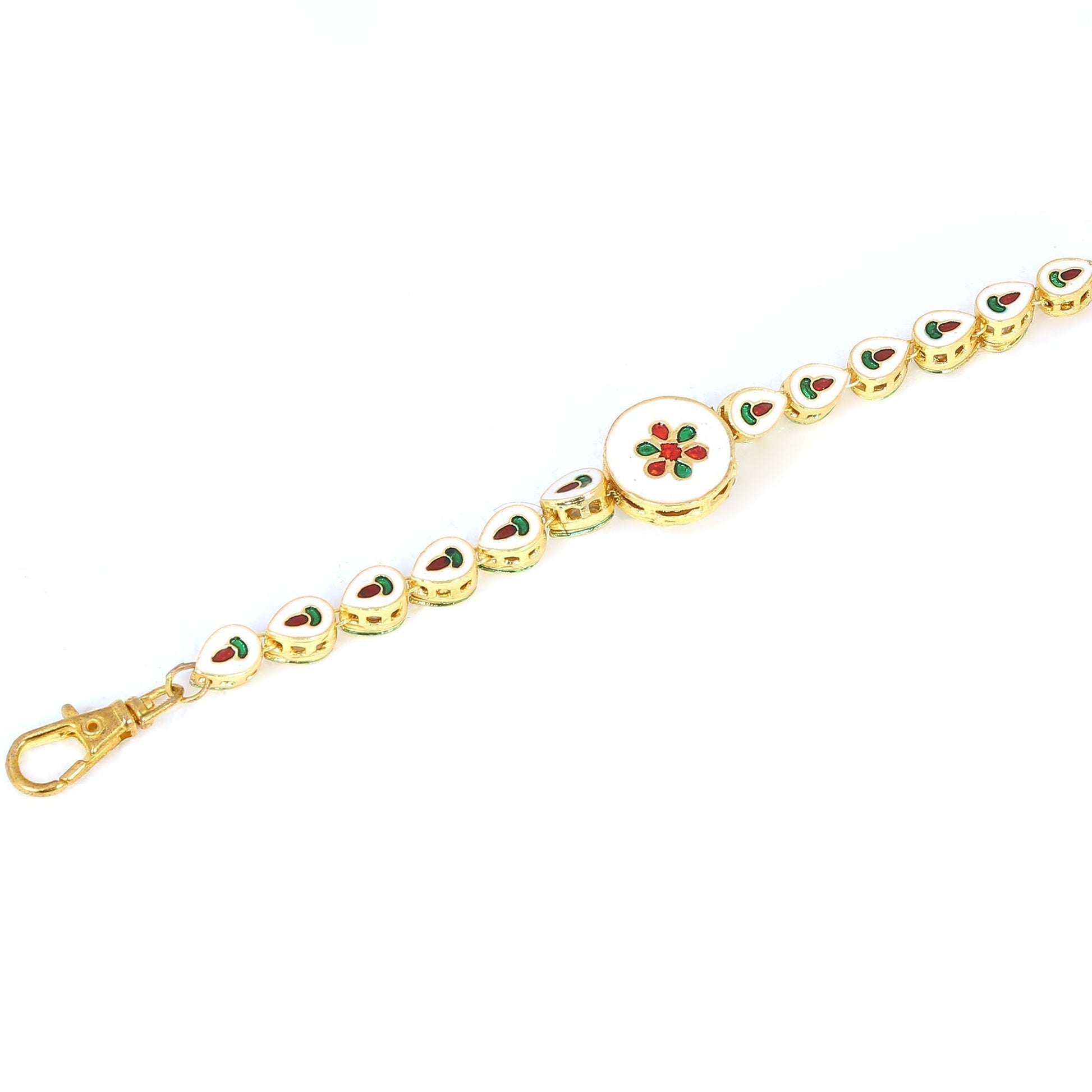 Peryl Women's Gold Toned Kundan Inspired Bracelet With Pearls 