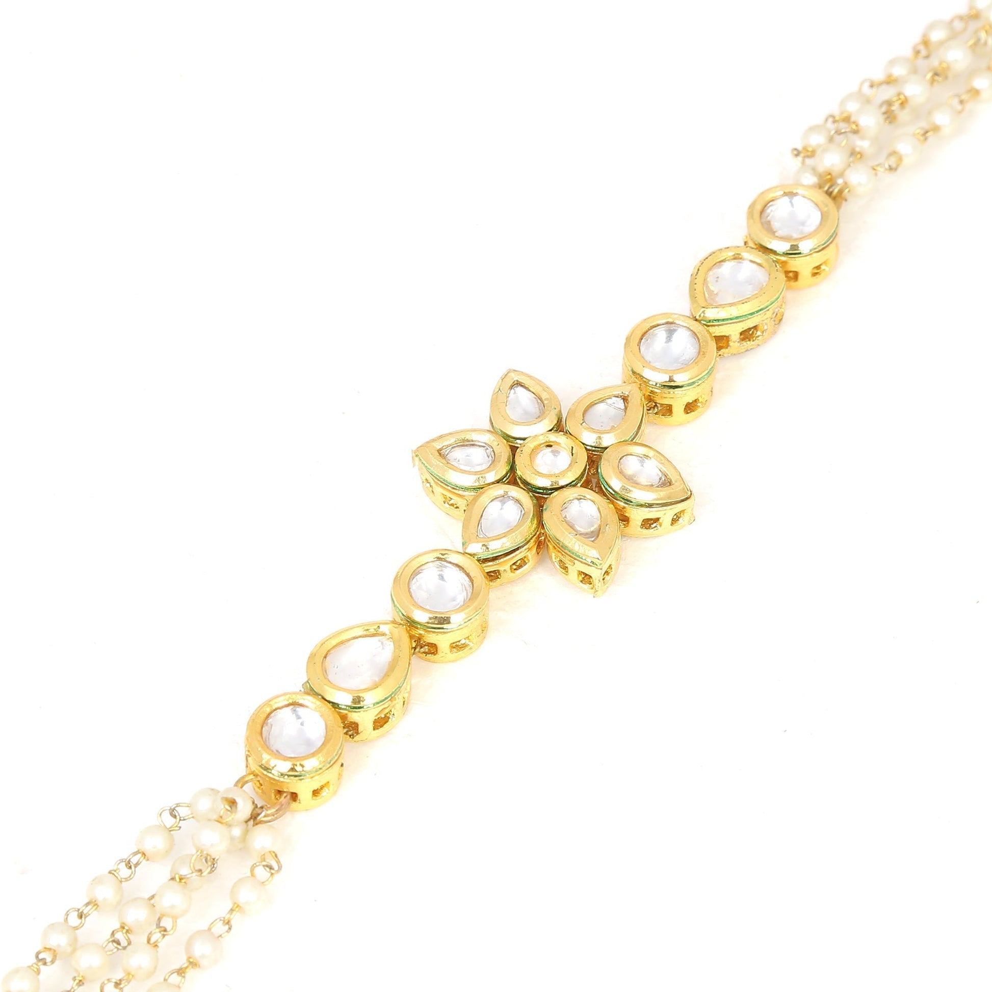 Peryl Women's Floral Kundan Gold Tone Bracelet With Multicolor Beads 
