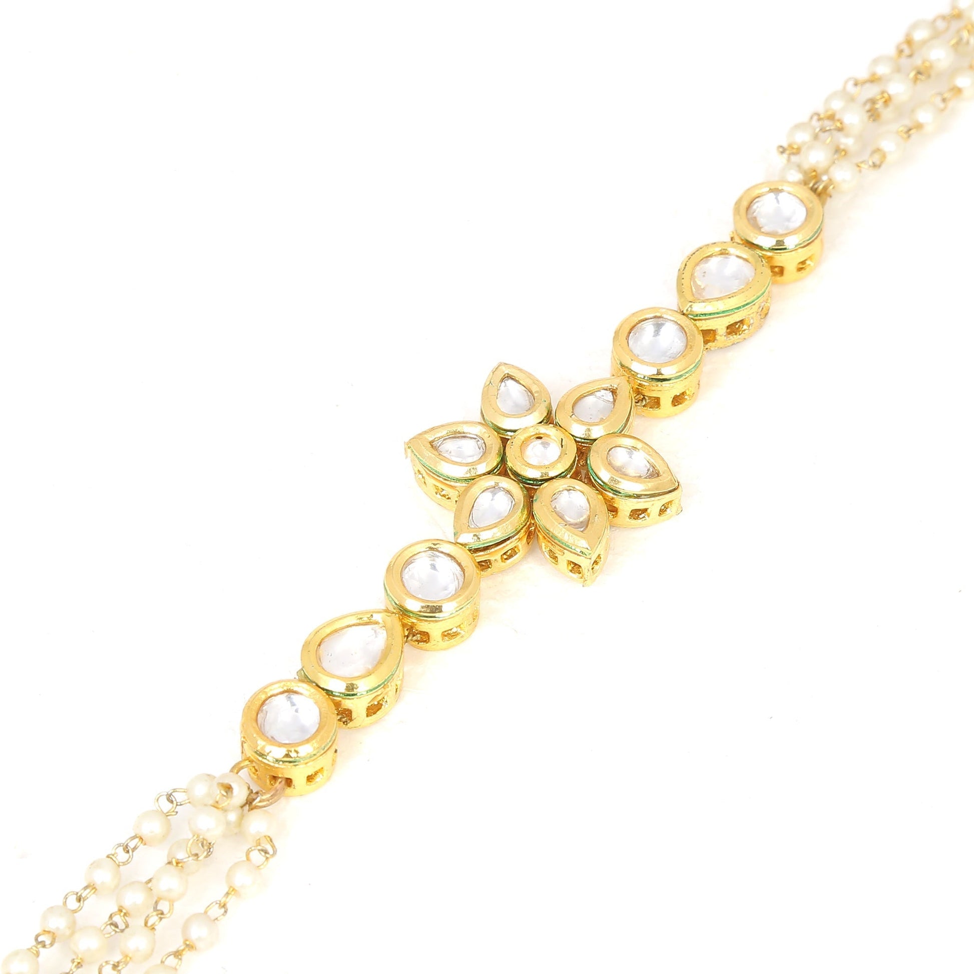 Peryl Women's Floral Kundan Gold Tone Bracelet With Multicolor Beads - Grab2buy