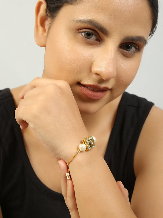 Peryl Women's Handcrafted Kundan Studded Bracelet With Pearls - Grab2buy
