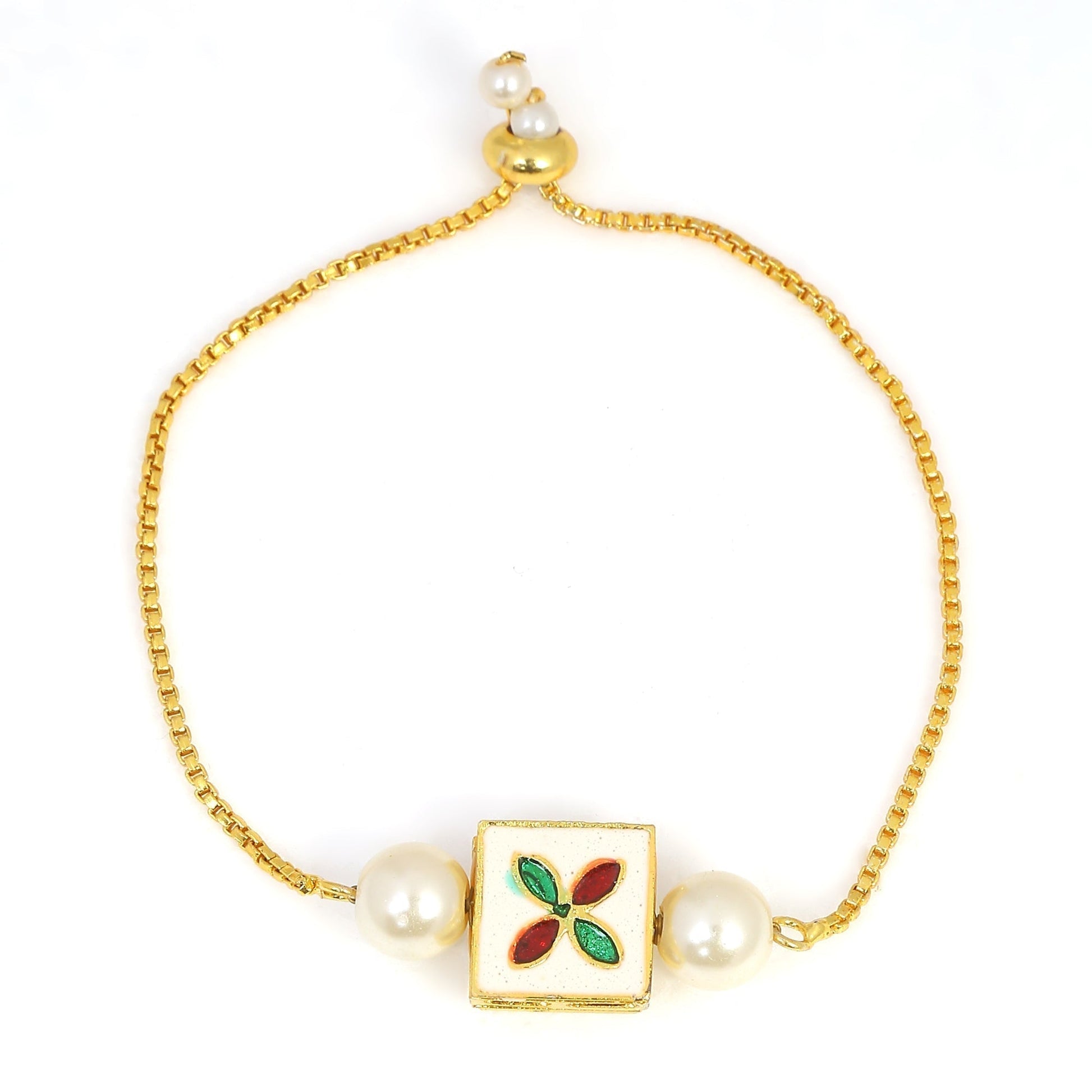 Peryl Women's Handcrafted Kundan Studded Bracelet With Pearls 