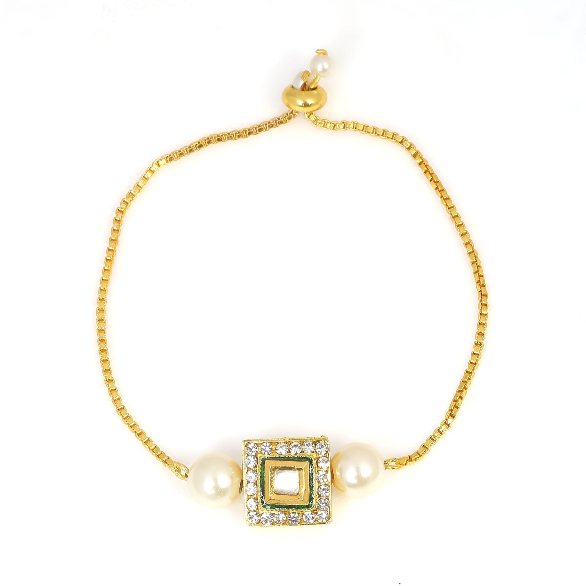 Peryl Women's Handcrafted Kundan Studded Bracelet With Pearls 