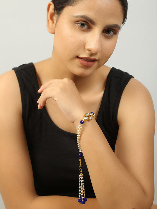Peryl Women's Blue White Gold Tone Kundan Bracelet - Grab2buy