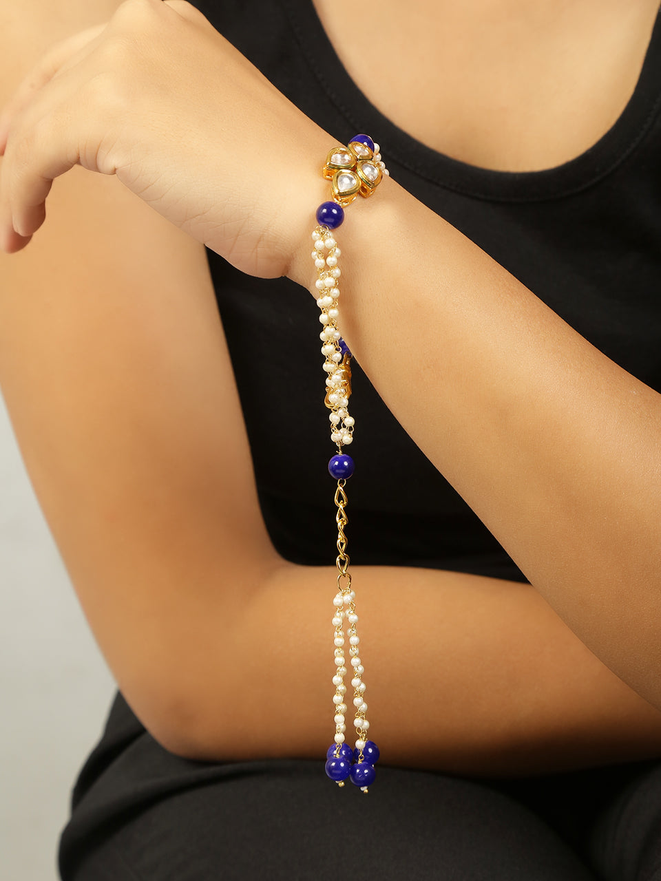 Peryl Women's Blue White Gold Tone Kundan Bracelet - Grab2buy