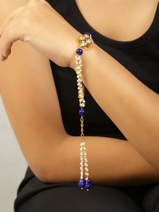 Peryl Women's Blue White Gold Tone Kundan Bracelet - Grab2buy