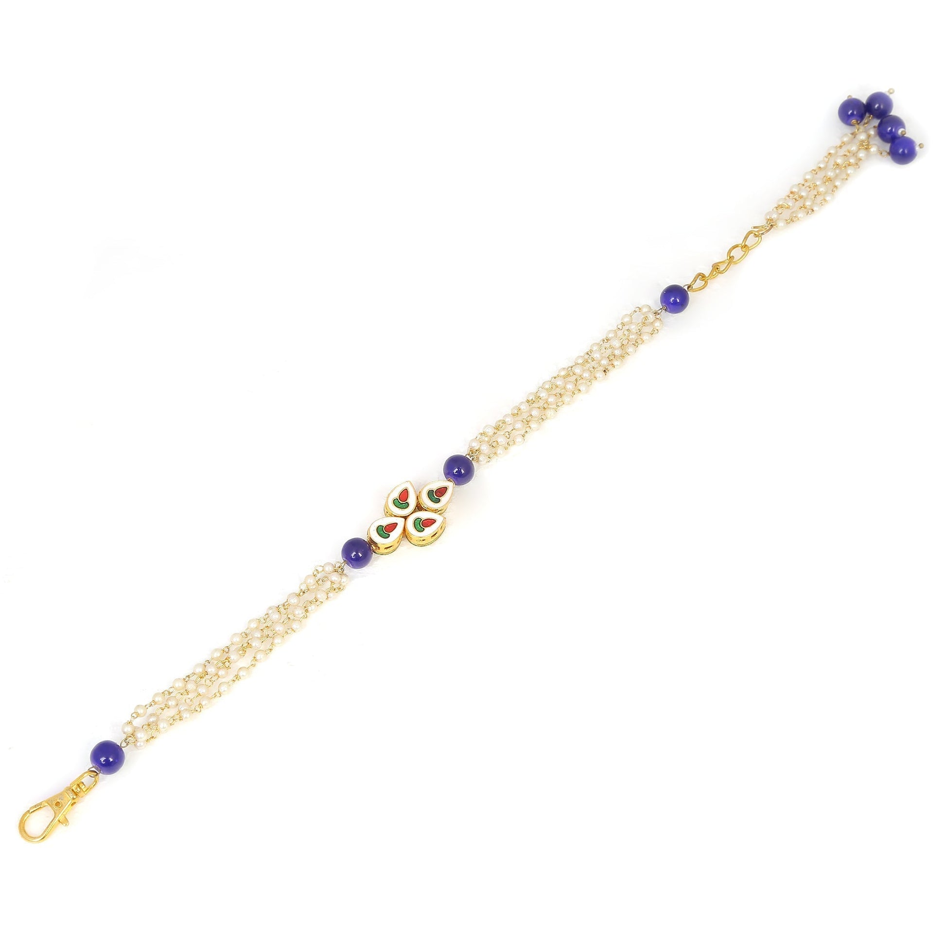 Peryl Women's Blue White Gold Tone Kundan Bracelet - Grab2buy