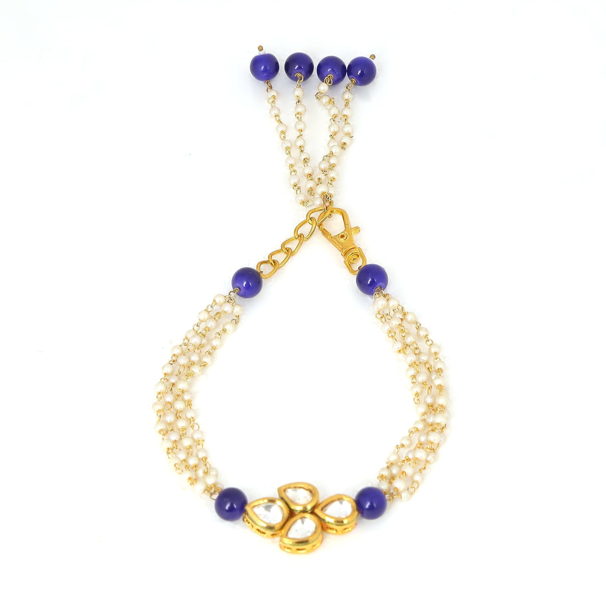 Peryl Women's Blue White Gold Tone Kundan Bracelet - Grab2buy