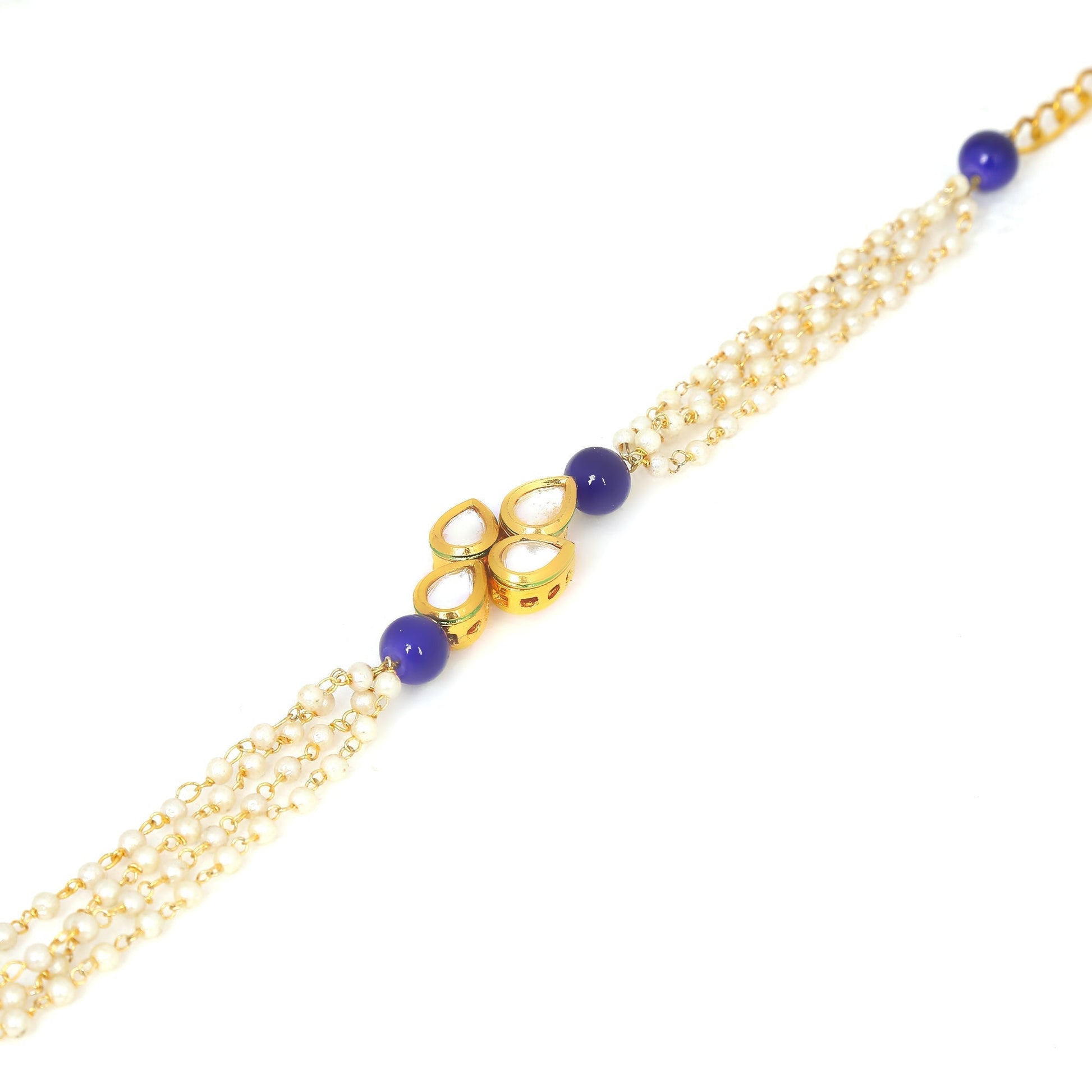Peryl Women's Blue White Gold Tone Kundan Bracelet - Grab2buy