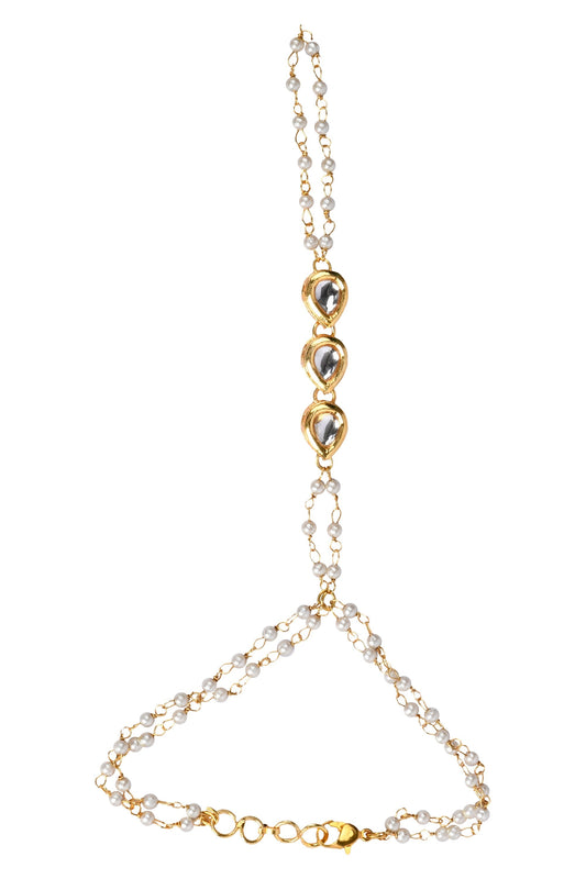 Peryl Women's Gold Toned Kundan Hathphool - Grab2buy