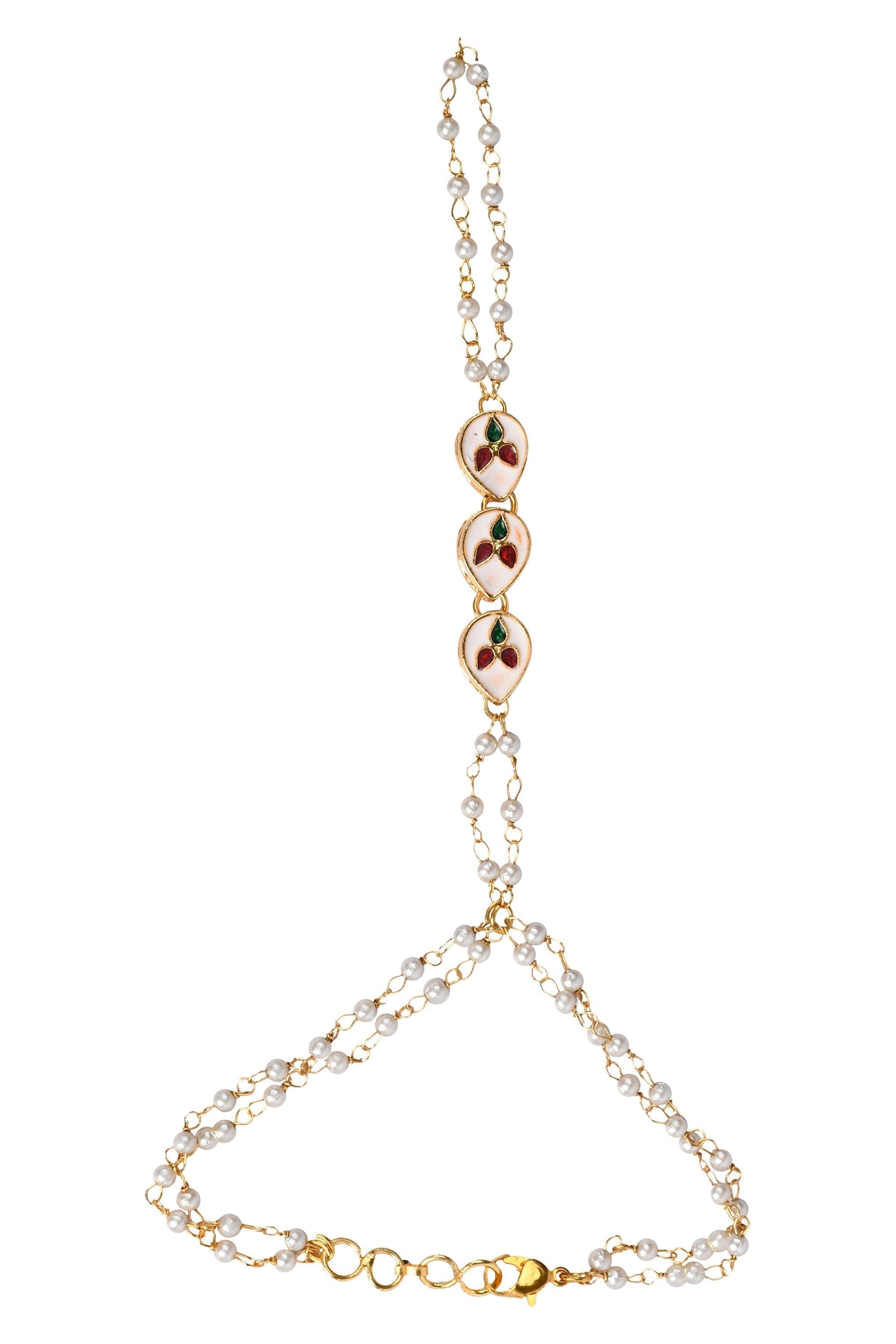 Peryl Women's Gold Toned Kundan Hathphool 