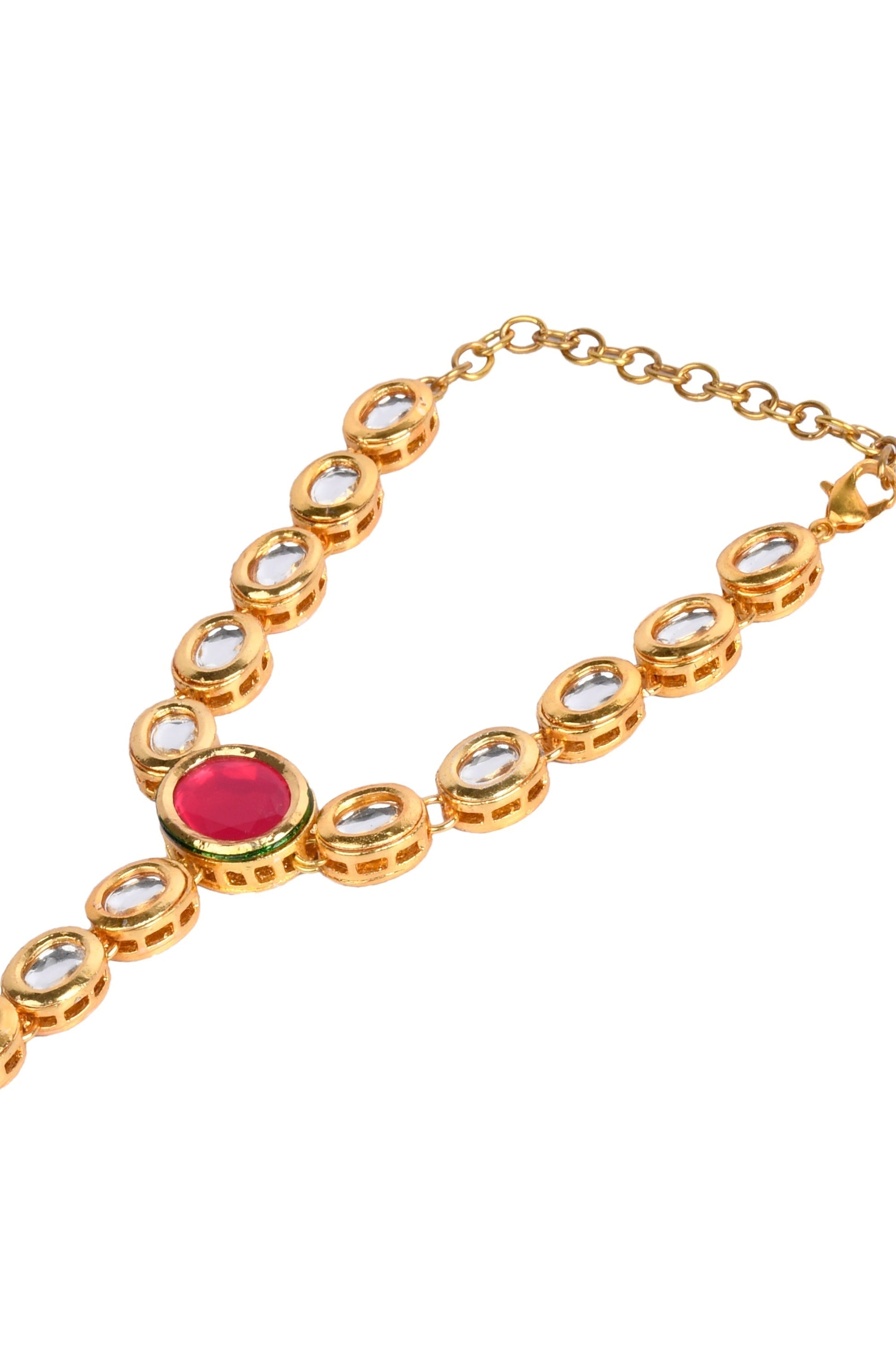 Peryl Women's Red Gold Toned Royal Kundan Hathphool 
