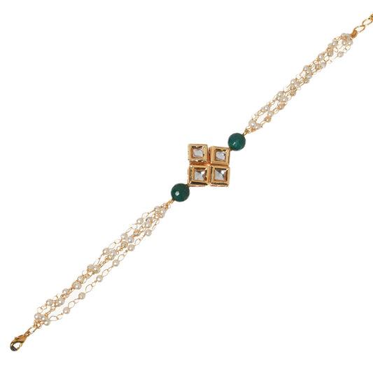 Peryl Women's Classic Gold Tone Kundan Inspired Pearl Bracelet - Grab2buy
