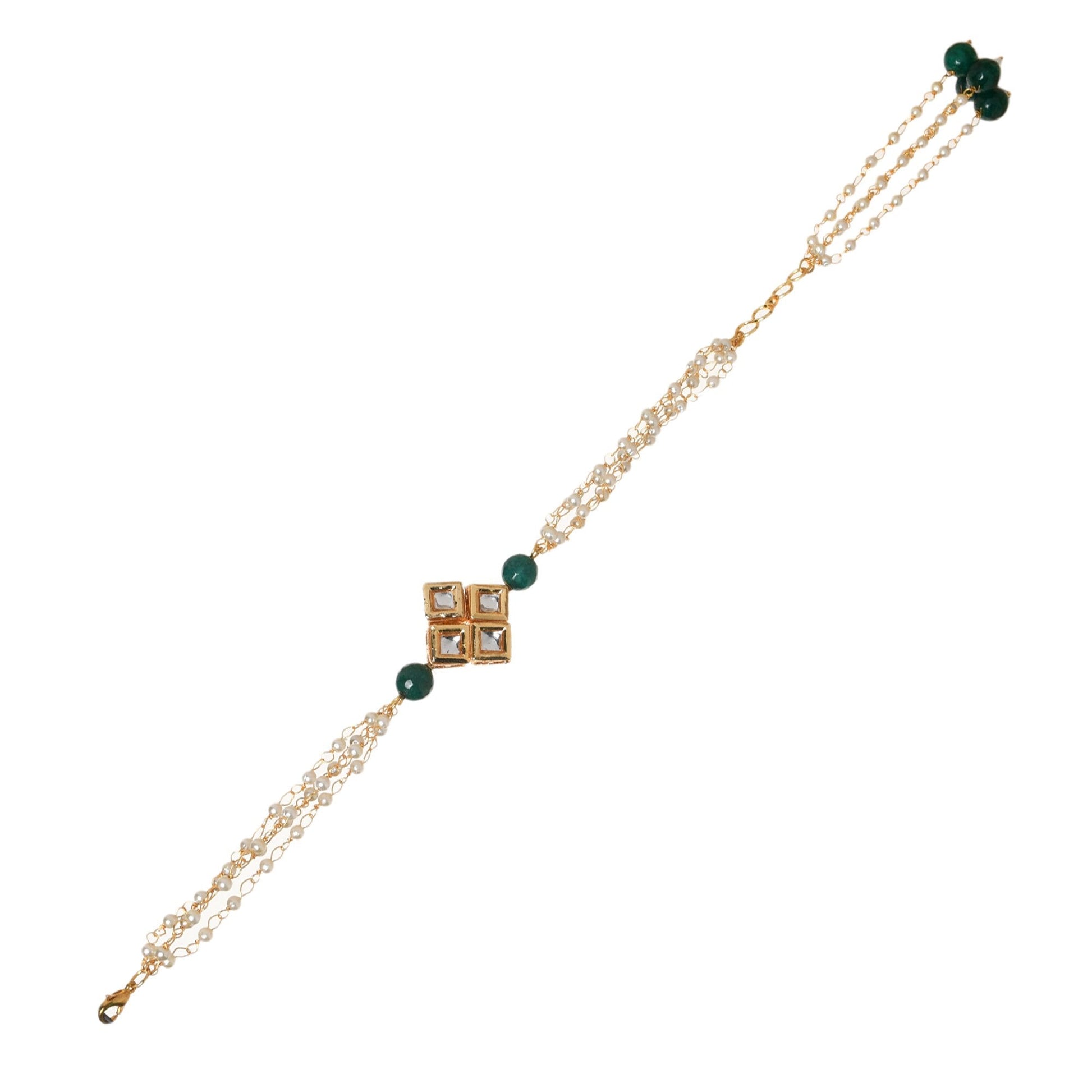 Peryl Women's Classic Gold Tone Kundan Inspired Pearl Bracelet 