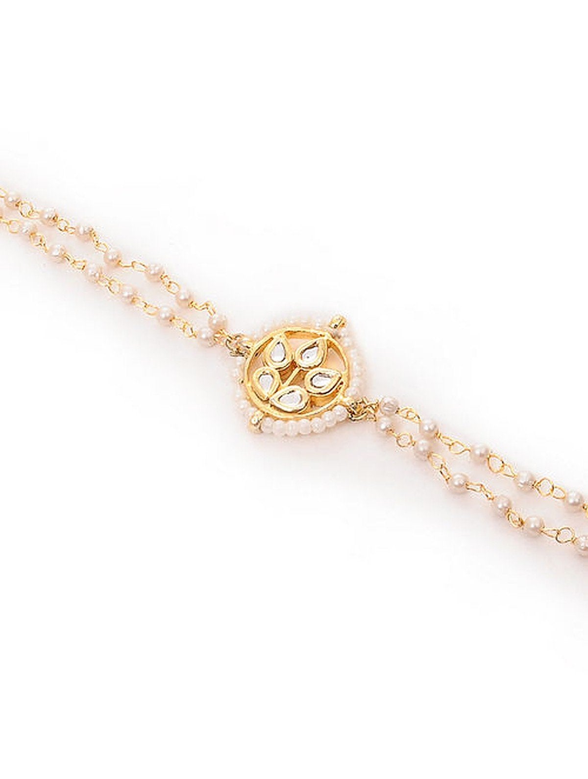 Peryl Women's Green White Gold Tone Kundan Bracelet 