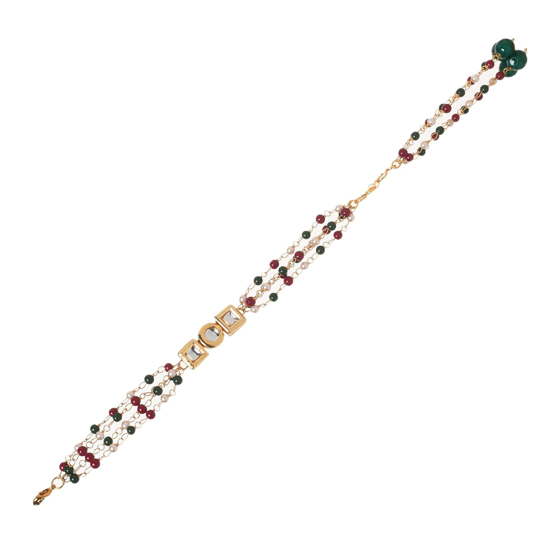 Peryl Women's Red Green Beaded Gold Tone Kundan Bracelet 