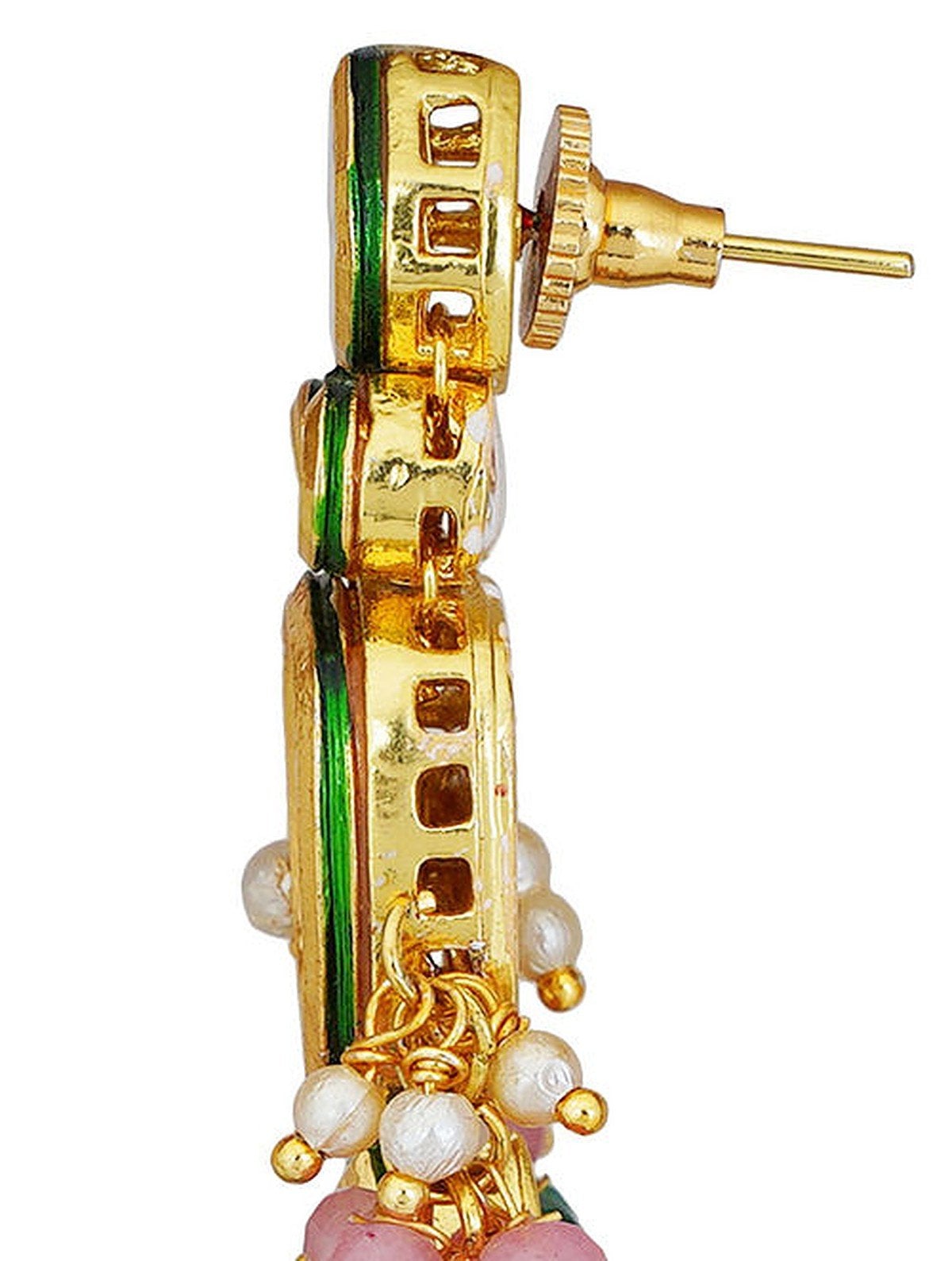 Peryl Women's Pink Green Gold Tone Kundan Necklace With Earrings - Grab2buy