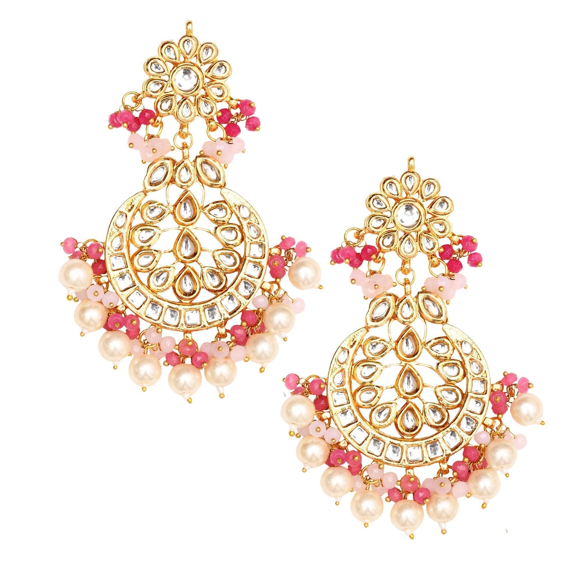 Peryl Women's Pearl & Pink Beaded Gold Tone Kundan Inspired Necklace With Earrings And Maang Tikka - Grab2buy