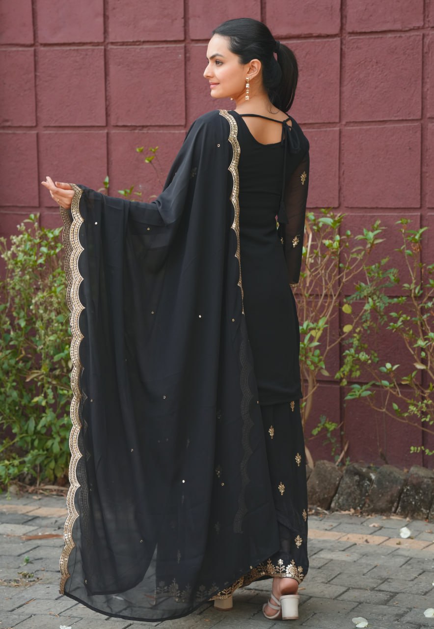 Lehenga Mart Designer Sharara Suit For Women or Girls - Black