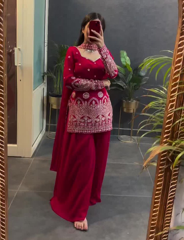 Lehenga Mart Designer Sharara Suit For Women or Girls - Maroon