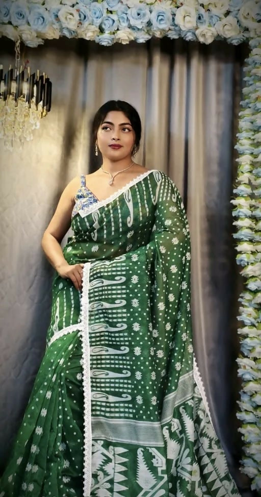 Exclusive Collection Beautiful Dark Green Jaal Jamdani Grab2Buy 