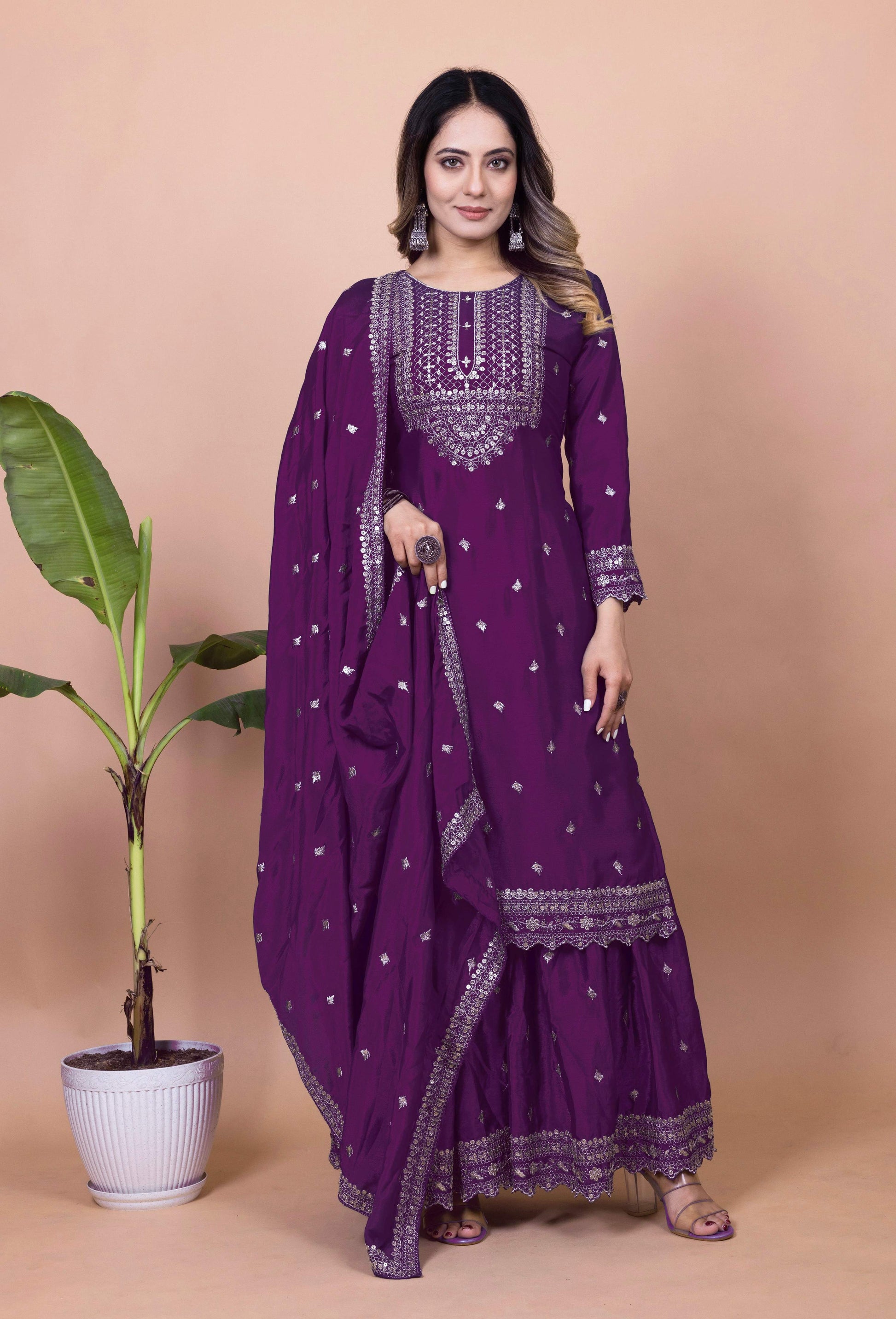 Lehenga Mart Designer Sharara Suit for women - Purple