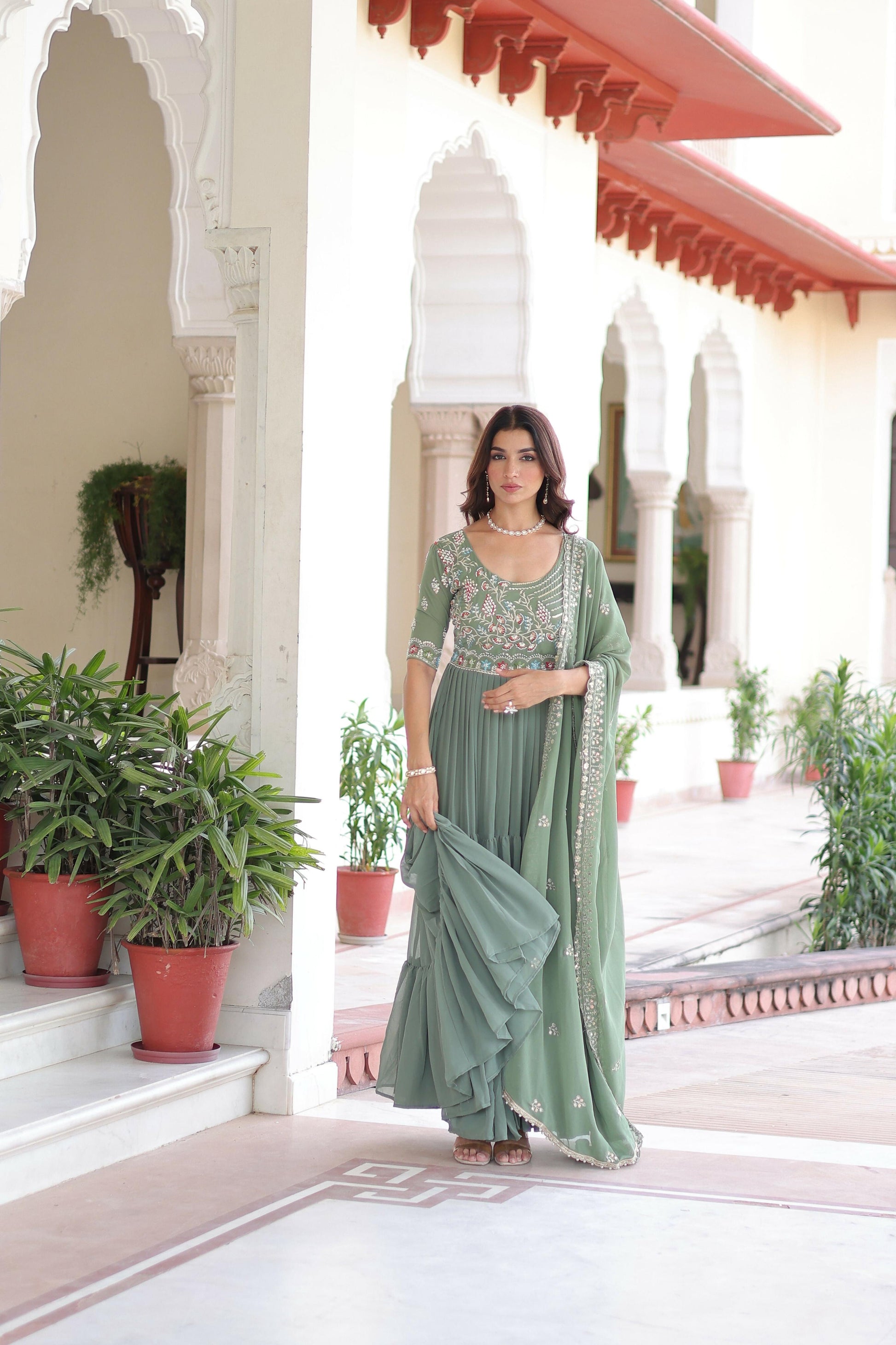 Joban Fashion Pista Readymade Kurta Set With Sequence embroidery Work