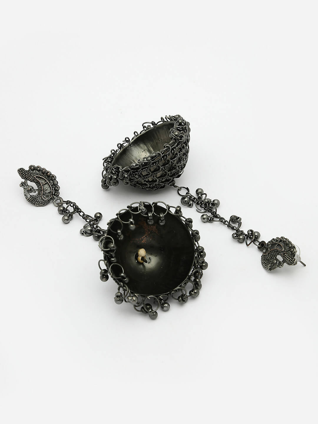 NVR Women Black Oxidised Brass-Plated Jhumka Earrings - Grab2buy