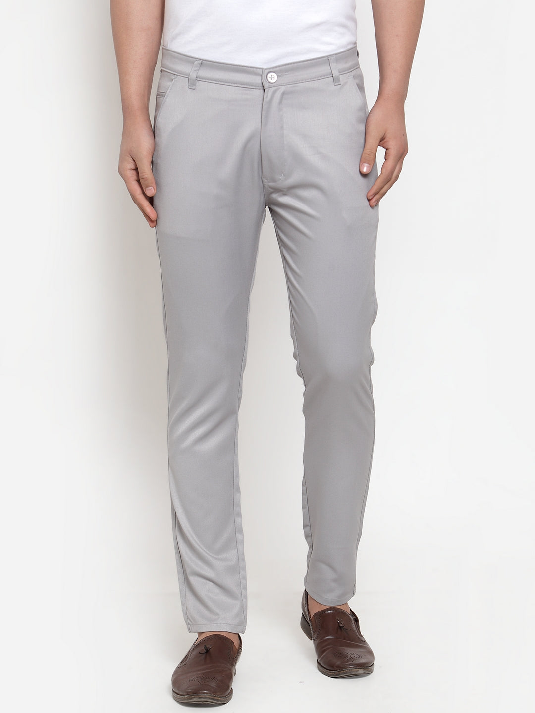 Jainish Men's Grey Solid Formal Trousers ( FGP 253Light-Grey ) 