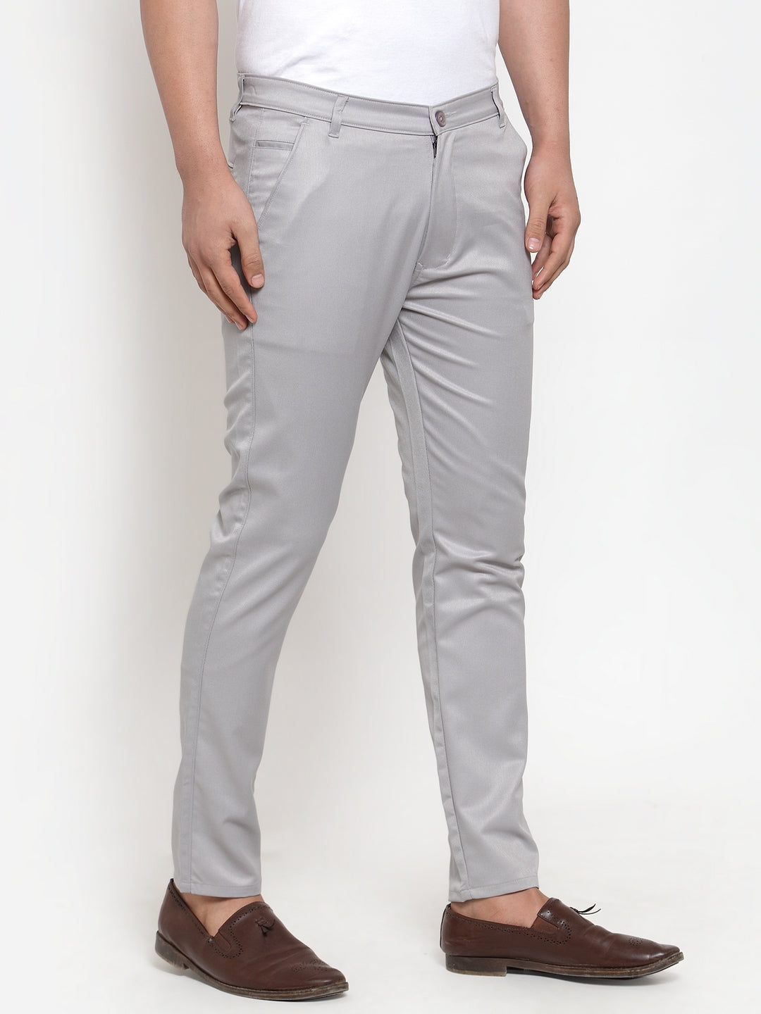 Jainish Men's Grey Solid Formal Trousers ( FGP 253Light-Grey ) 