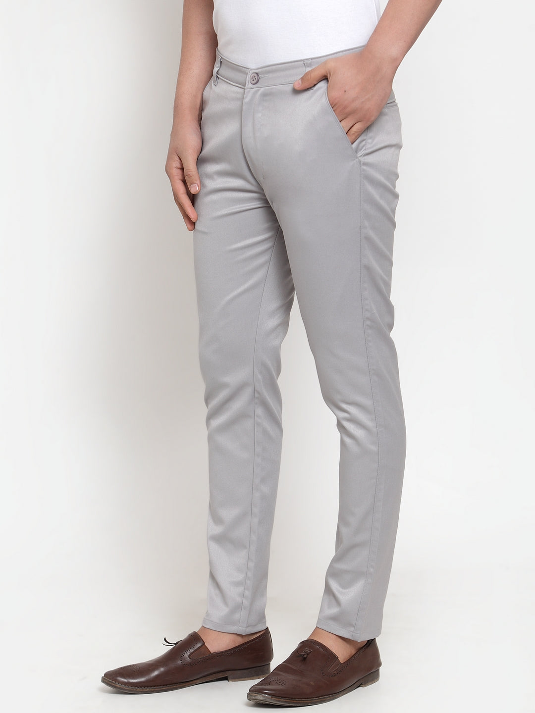 Jainish Men's Grey Solid Formal Trousers ( FGP 253Light-Grey ) 