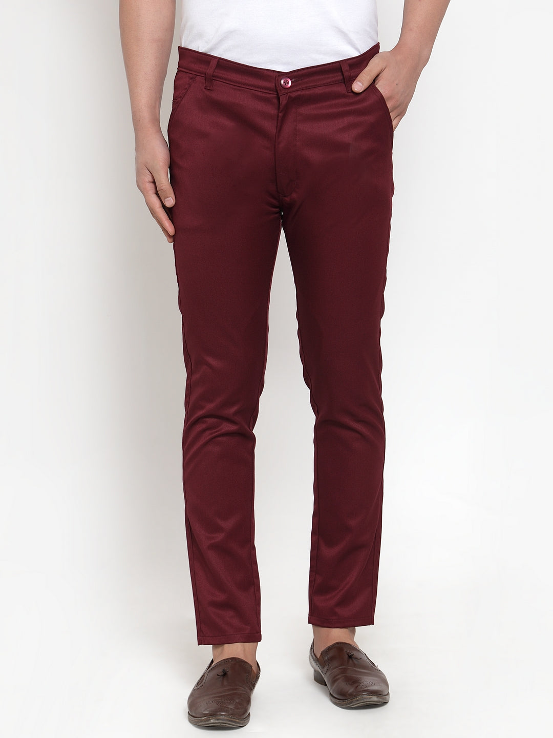 Jainish Men's Maroon Solid Formal Trousers ( FGP 253Maroon ) 