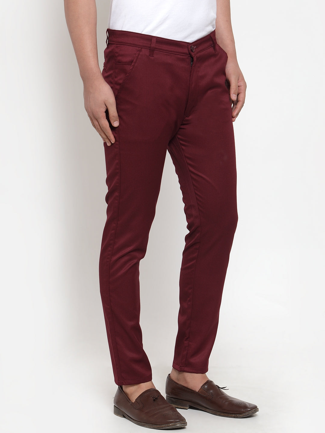 Jainish Men's Maroon Solid Formal Trousers ( FGP 253Maroon ) 