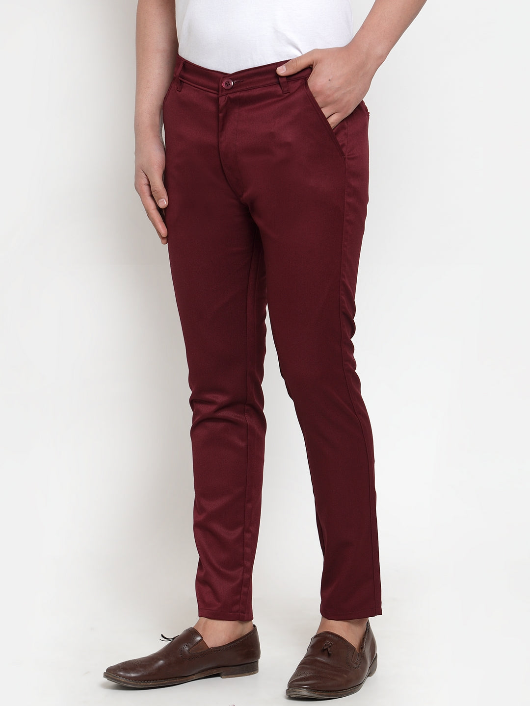 Jainish Men's Maroon Solid Formal Trousers ( FGP 253Maroon ) 