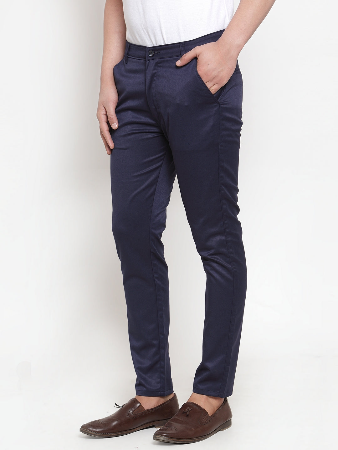 Jainish Men's Navy Solid Formal Trousers ( FGP 253Navy ) 