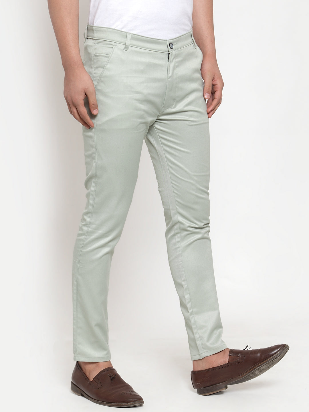 Jainish Men's Green Solid Formal Trousers ( FGP 253Pista ) 