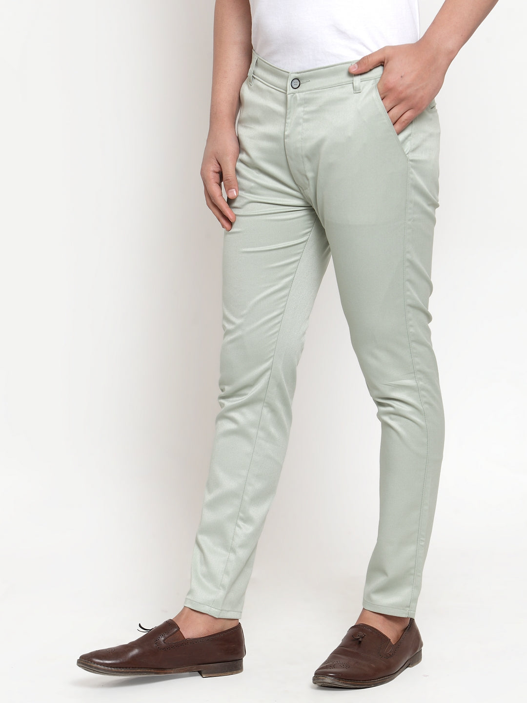 Jainish Men's Green Solid Formal Trousers ( FGP 253Pista ) 