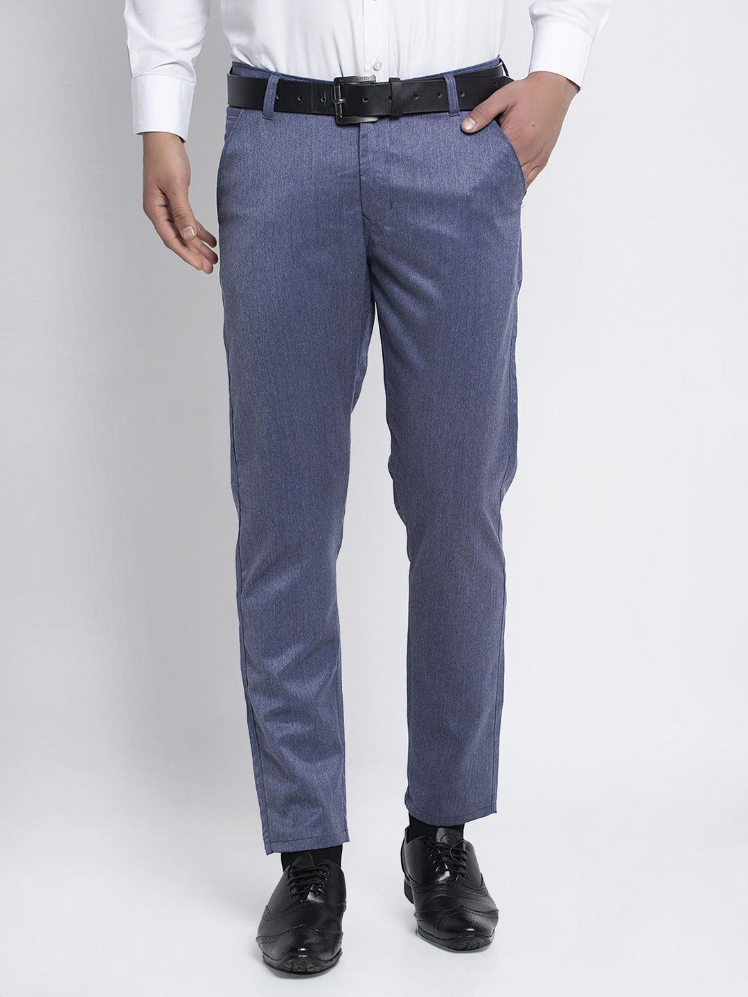 Jainish Men's Blue Cotton Solid Formal Trousers ( FGP 265Navy ) 